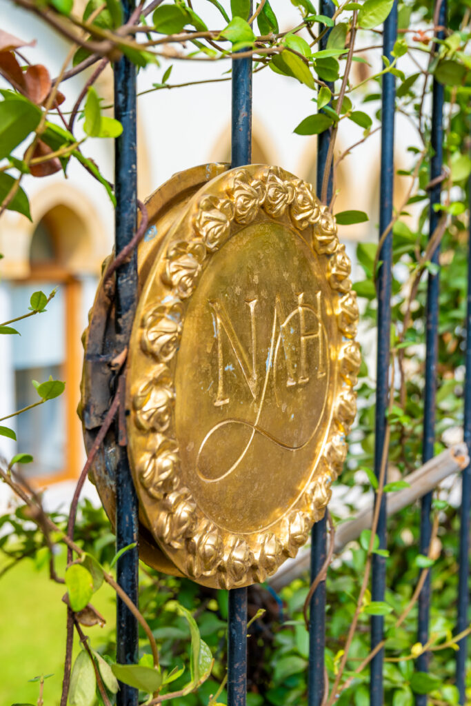 Gold ornamental medallion on iron gate in Beirut Lebanon
